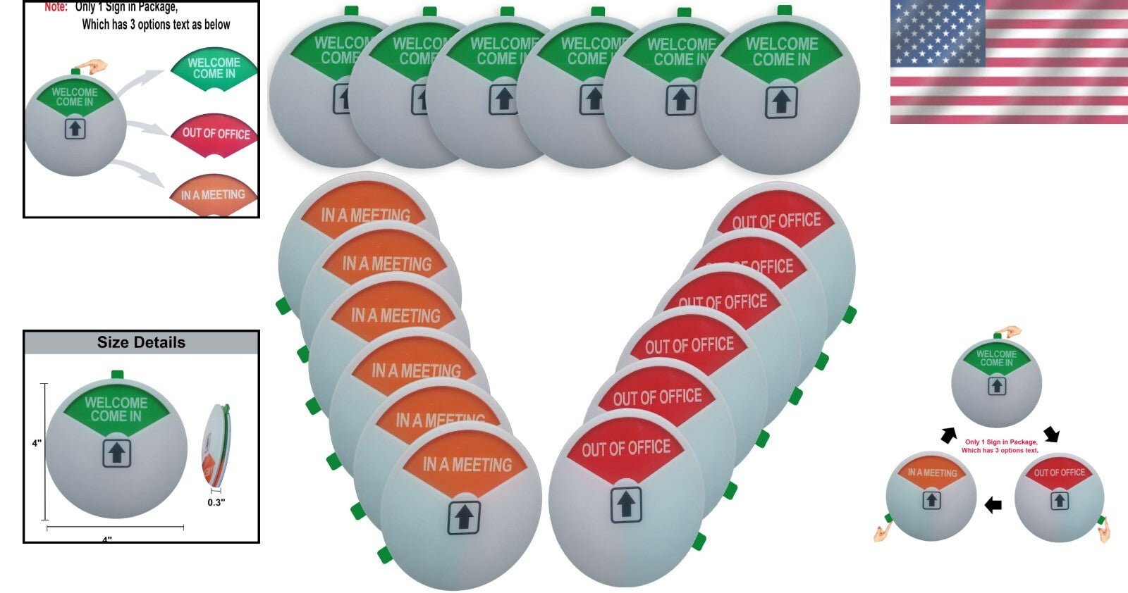 6-Pack Acrylic Privacy Signs: Welcome, In a Meeting, Out of Office - Easy Mount