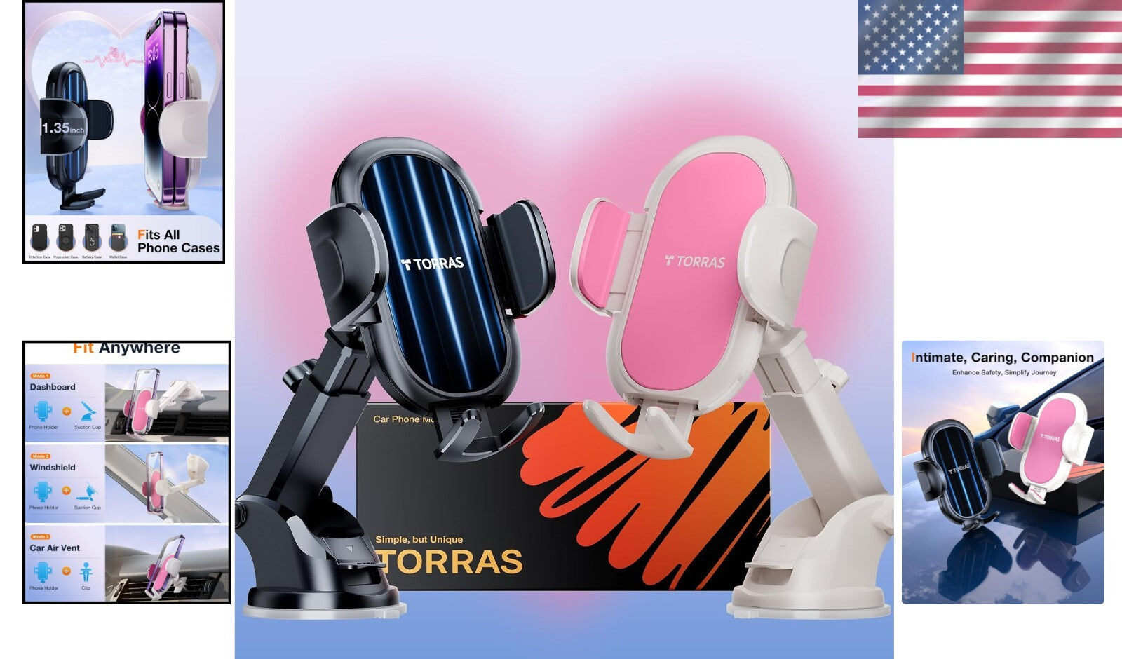 Lovely 2-Pack Phone Mounts for Cars - Secure Dashboard & Windshield Solution