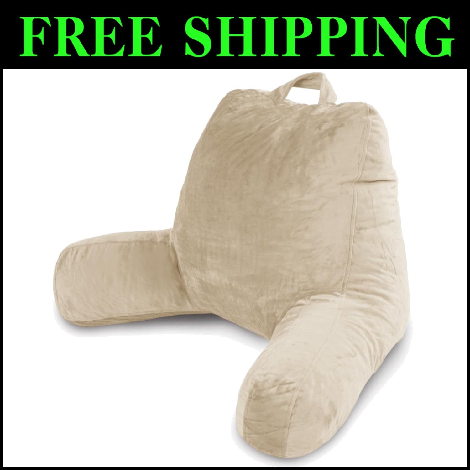 Large Cream Reading Pillow with Shredded Memory Foam & Arms for Ultimate Support