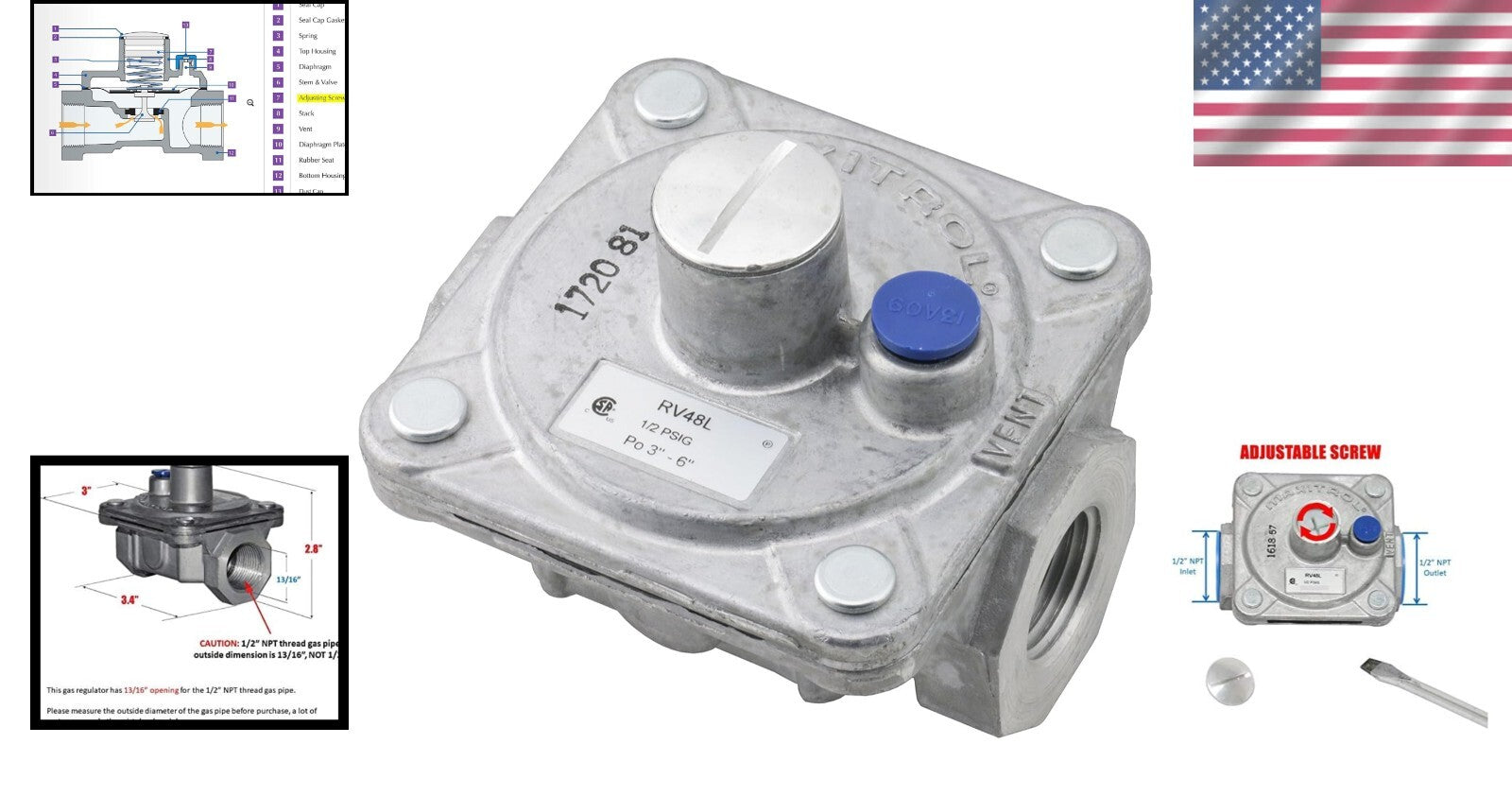 Efficient 1/2" Natural Gas Pressure Regulator - ANSI Standard NPT Fittings