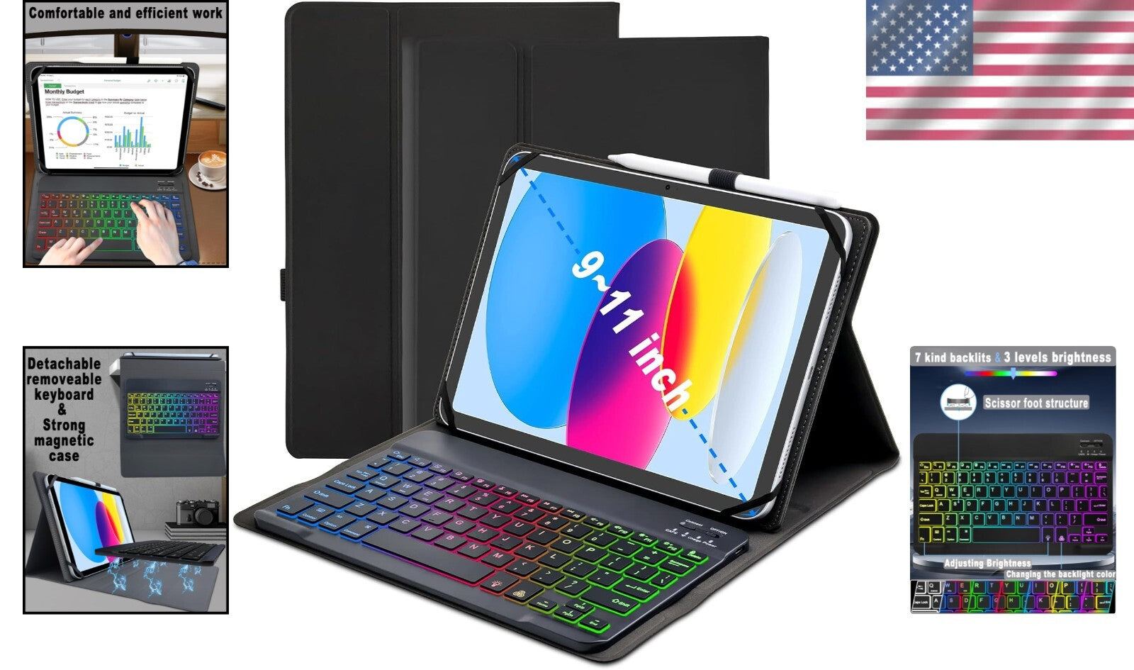 Stylish Backlit Keyboard Cover for 9-11” Tablets - Ideal for Casual Business