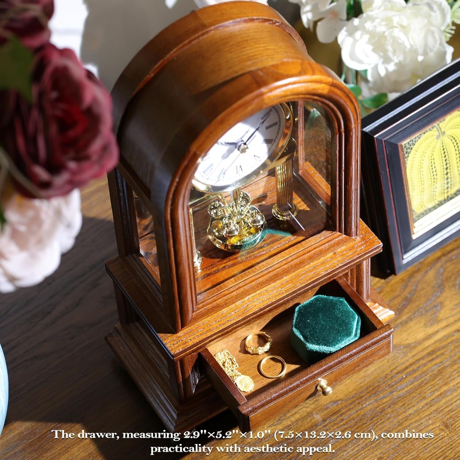 Antique Style Table Clock with Revolving Pendulum: Perfect Anniversary Gift