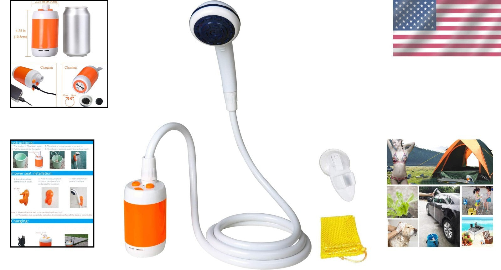 Versatile Electric Shower System with Rechargeable Battery for Pets & Camping