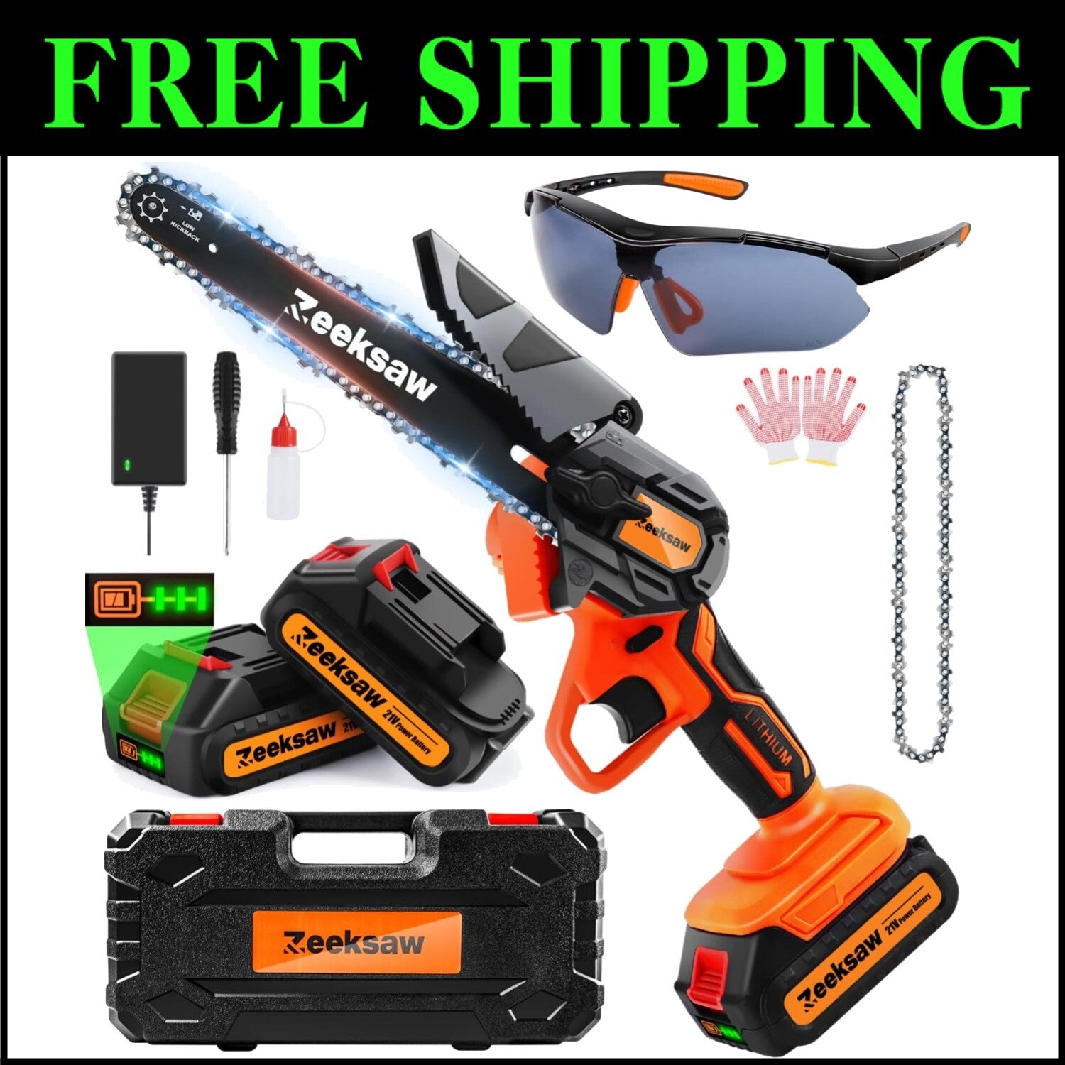 Lightweight 6-Inch Cordless Mini Chainsaw - Battery Powered with 2 Big Batteries