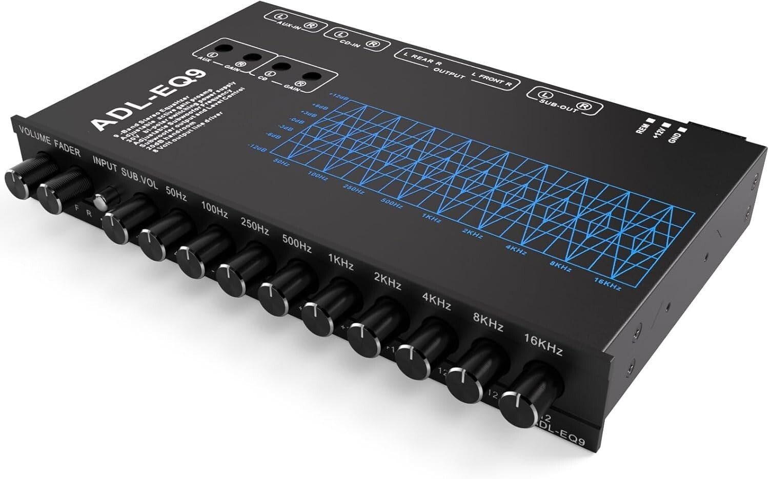 Adjustable 9-Band Car Equalizer with CD/AUX Input & White Light Illumination