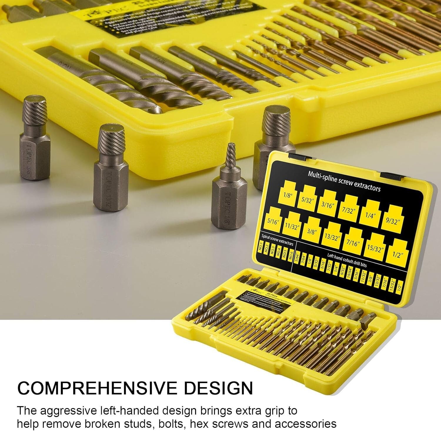 Durable 35-Piece Set - Easy Out Screw Extractors and Left Hand Drilling Solution