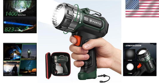High-Performance 1400 Lumen Spotlight with Adjustable Focus - Ideal for Camping