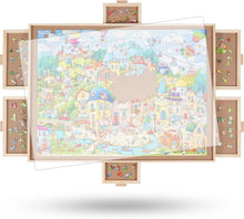 Load image into Gallery viewer, 2000-Piece Rotating Wooden Puzzle Board with 6 Drawers &amp; Lazy Susan - Portable