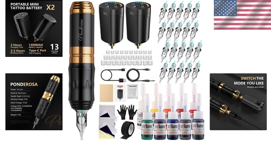 Multicolor Tattoo Kit: Cordless Machine, Needles, Inks & Accessories for Artists