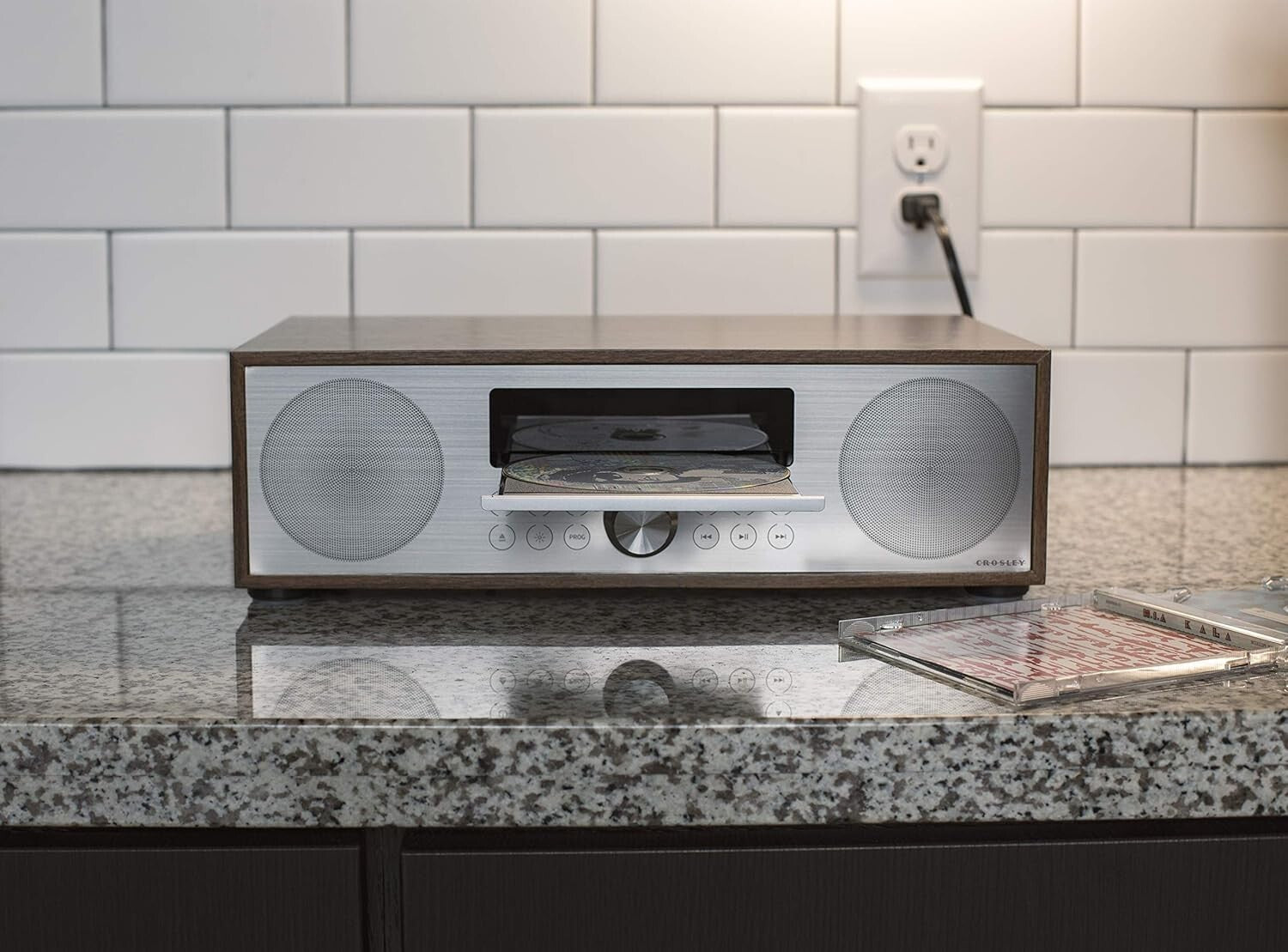 Elegant Walnut-Finished Fleetwood Bluetooth FM Clock Radio with USB & CD Player