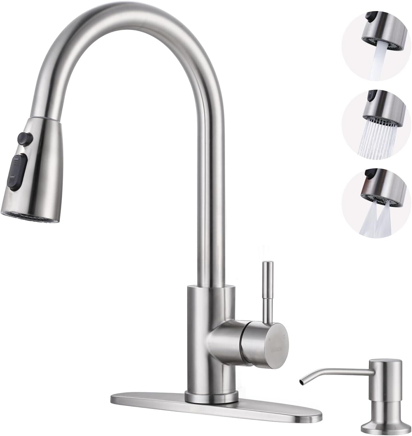 Efficient Brushed Nickel Kitchen Faucet with DIY Installation & Soap Dispenser