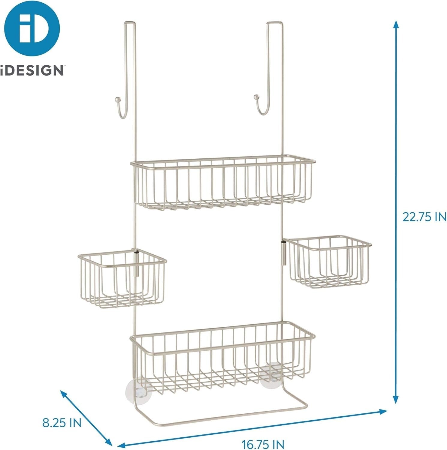 All-in-One Hanging Shower Organizer - Mounts Over Door with Suction Support