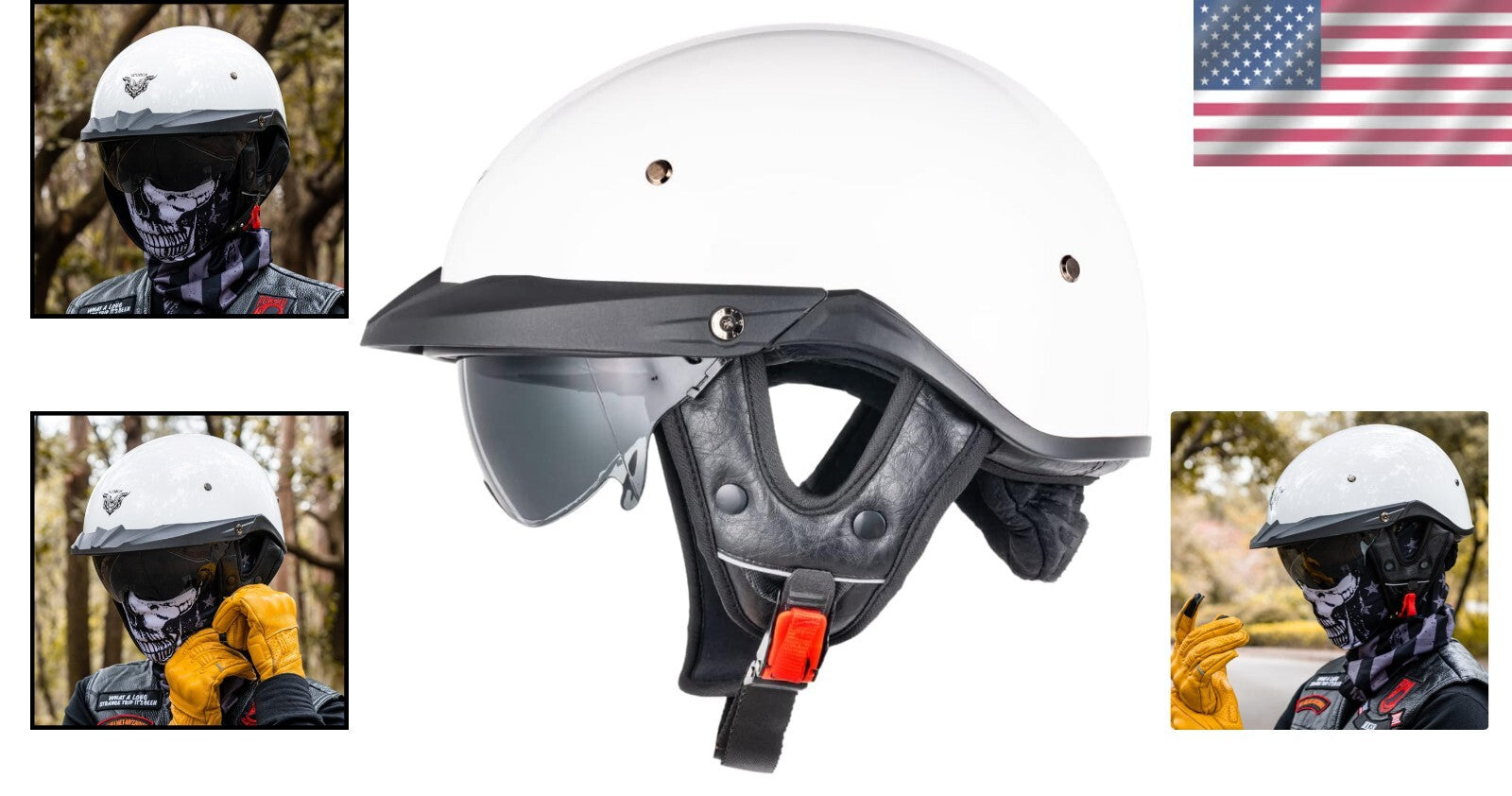 DOT Approved Retro Open Face Motorcycle Half Helmet with Quick Release Buckle