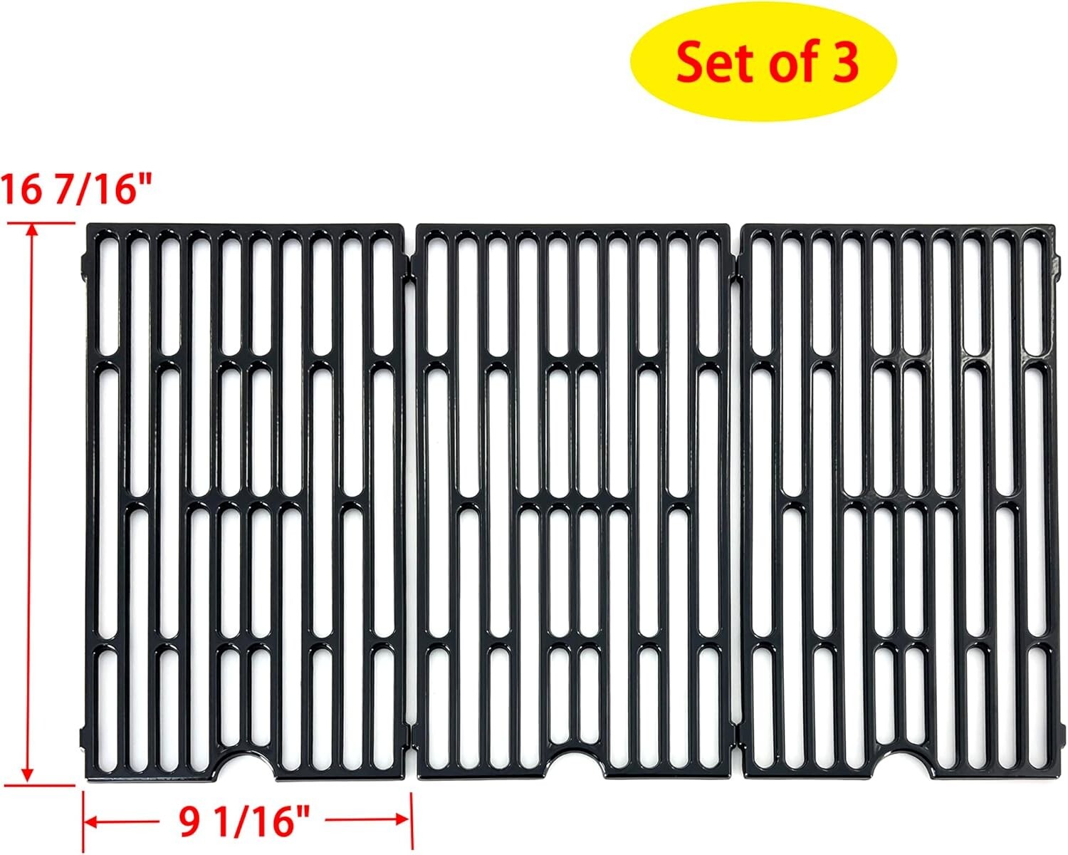 Heavy Duty 16 7/16" x 9 1/16" Grill Grates - Polished Porcelain Cast Iron Set