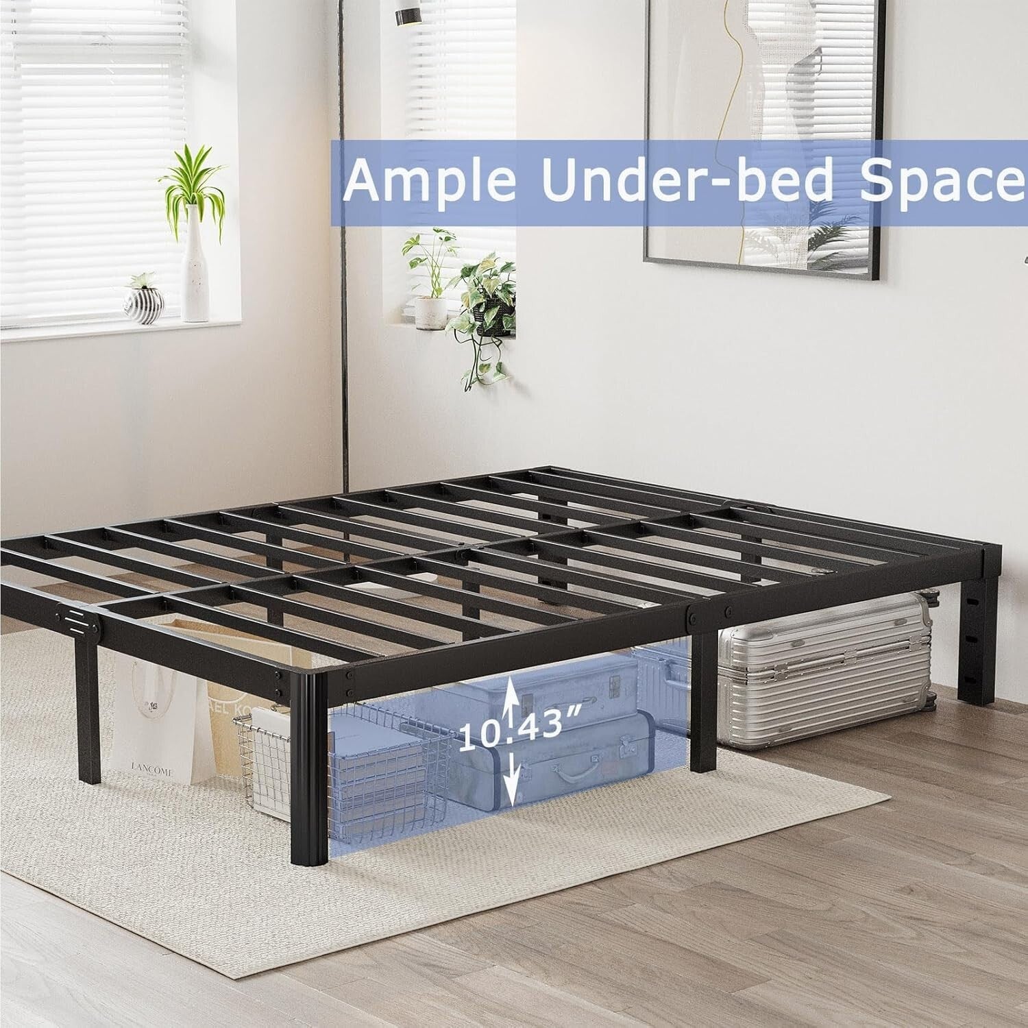 Full Size Black Metal Platform Bed Frame with Ample Storage and Stylish Finish