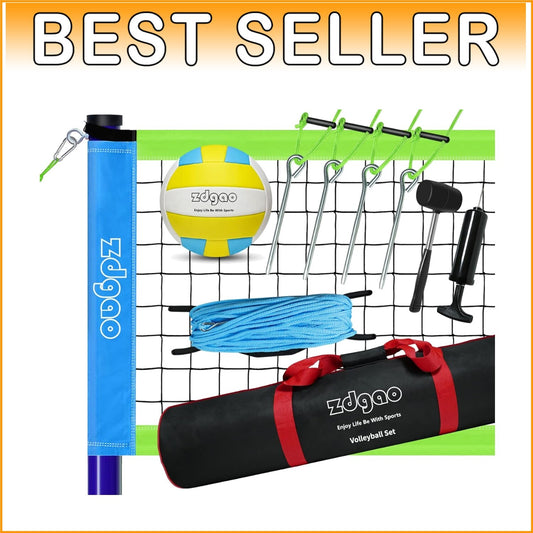 Durable Outdoor Volleyball Net with Adjustable Poles & Carry Bag - Blue Green