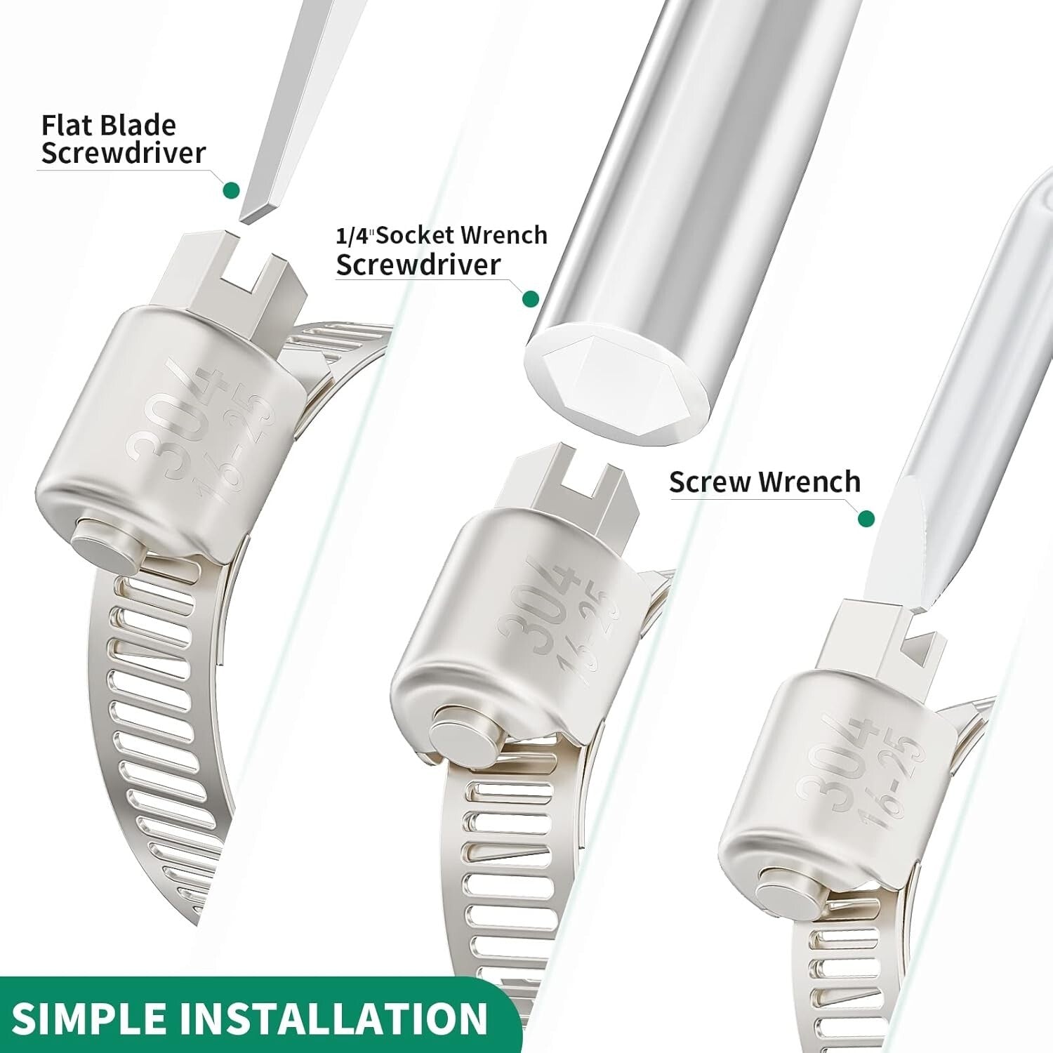 Durable 175PCS Adjustable Hose Clamps, 1/4"-2" for Automotive & Garden Needs