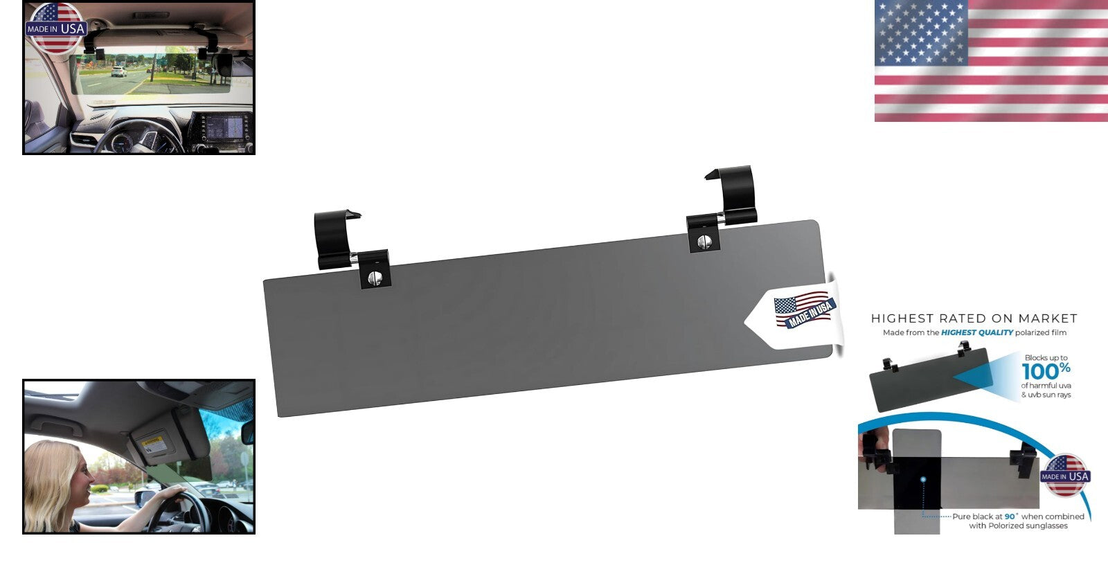 Durable Hook-and-Loop Car Sun Visor Extender with Polarized Lens for UV Defense