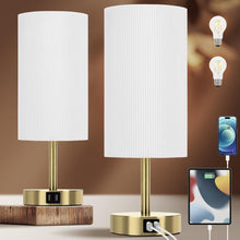 Load image into Gallery viewer, Modern Bedside Lamp Set with USB Ports - Touch Control &amp; Dimmable Features