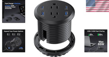Load image into Gallery viewer, Compact Recessed Power Grommet with 2 AC Outlets &amp; 4 USB Ports - Easy Install
