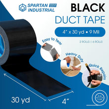 Load image into Gallery viewer, Versatile 6 Pack Black Duct Tape, 4" x 30 Yards - All-Weather &amp; Strong Adhesive