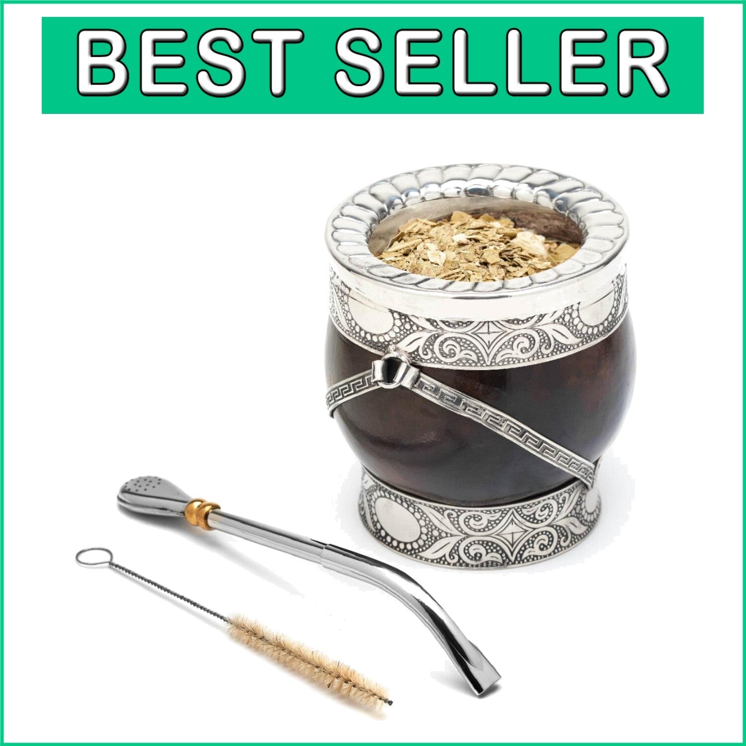 Authentic Yerba Mate Gourd Set - Natural Calabash with Artful Bombilla Included