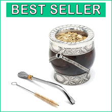 Load image into Gallery viewer, Authentic Yerba Mate Gourd Set - Natural Calabash with Artful Bombilla Included