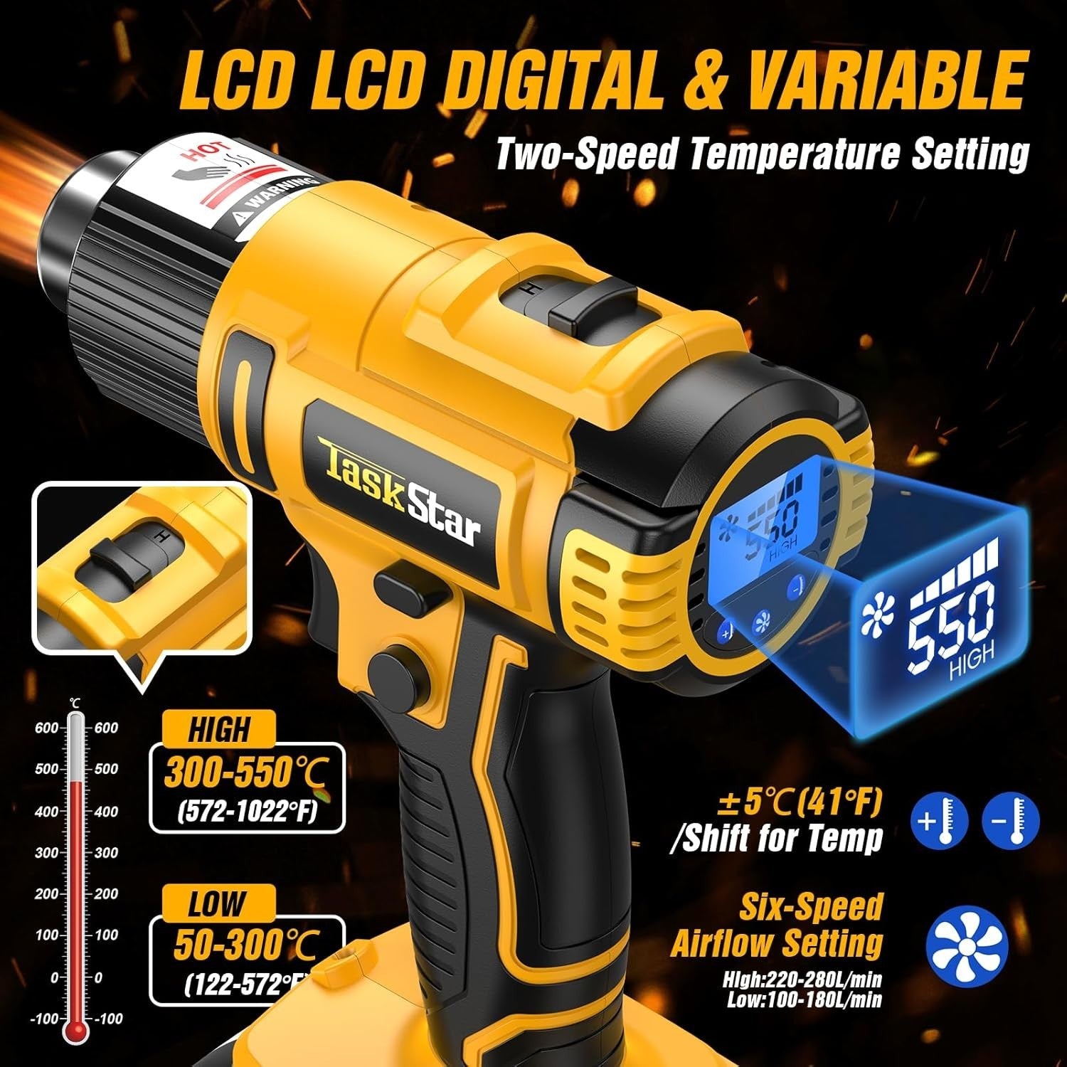 Efficient Cordless Heat Gun with Non-Slip Grip & 6 Nozzles for Every Project