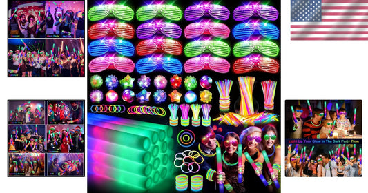 150 PCS Glow in the Dark Party Pack: Foam Sticks, LED Glasses & Finger Lights