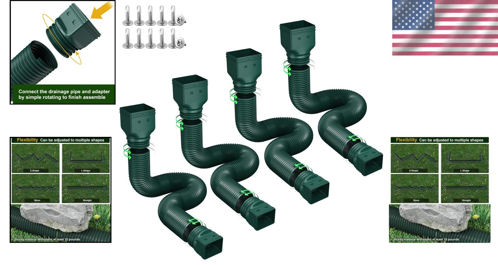 Sturdy Rain Gutter Downspout Extensions - 4 Pack for Effective Drainage