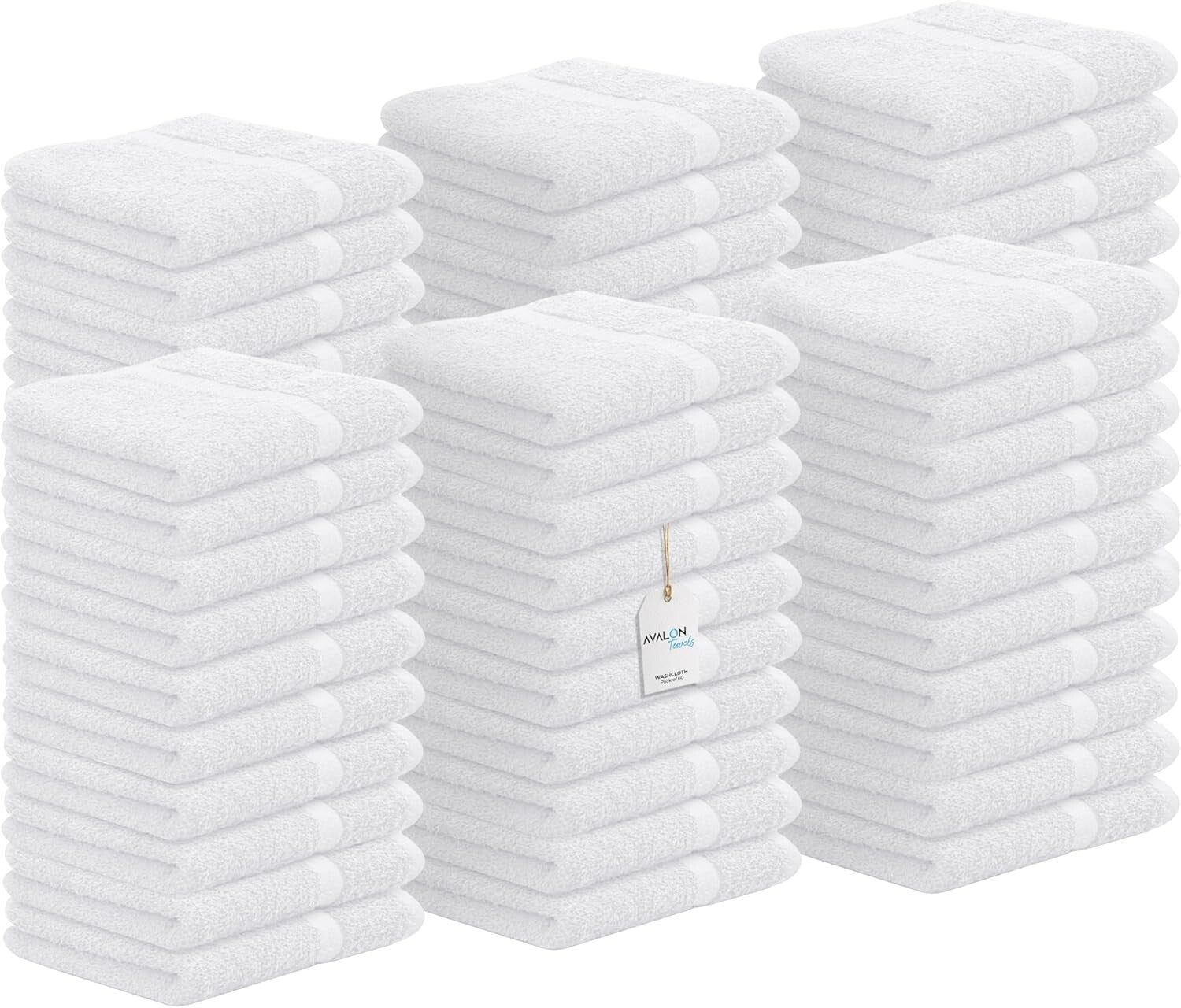 Durable 100% Cotton Washcloth Pack - 60 Soft 12x12 Face Towels for All Ages