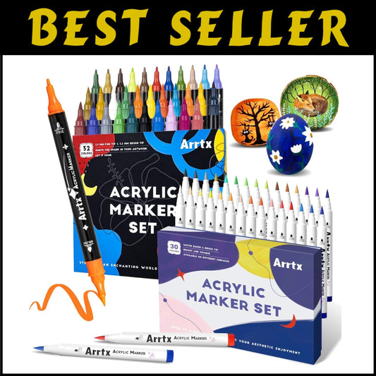 62 Vibrant Acrylic Paint Pens - Dual Tip, Non-Toxic Markers for Creative Crafts