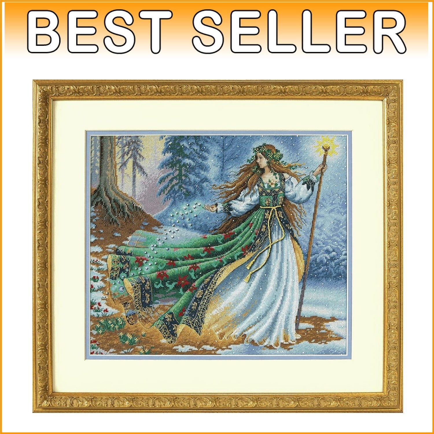 Elegant Woodland Fairy Cross Stitch Kit - Includes Beads and Easy Instructions