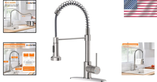 Brushed Nickel Pull Down Kitchen Faucet with 360° Swivel Sprayer - Easy Install