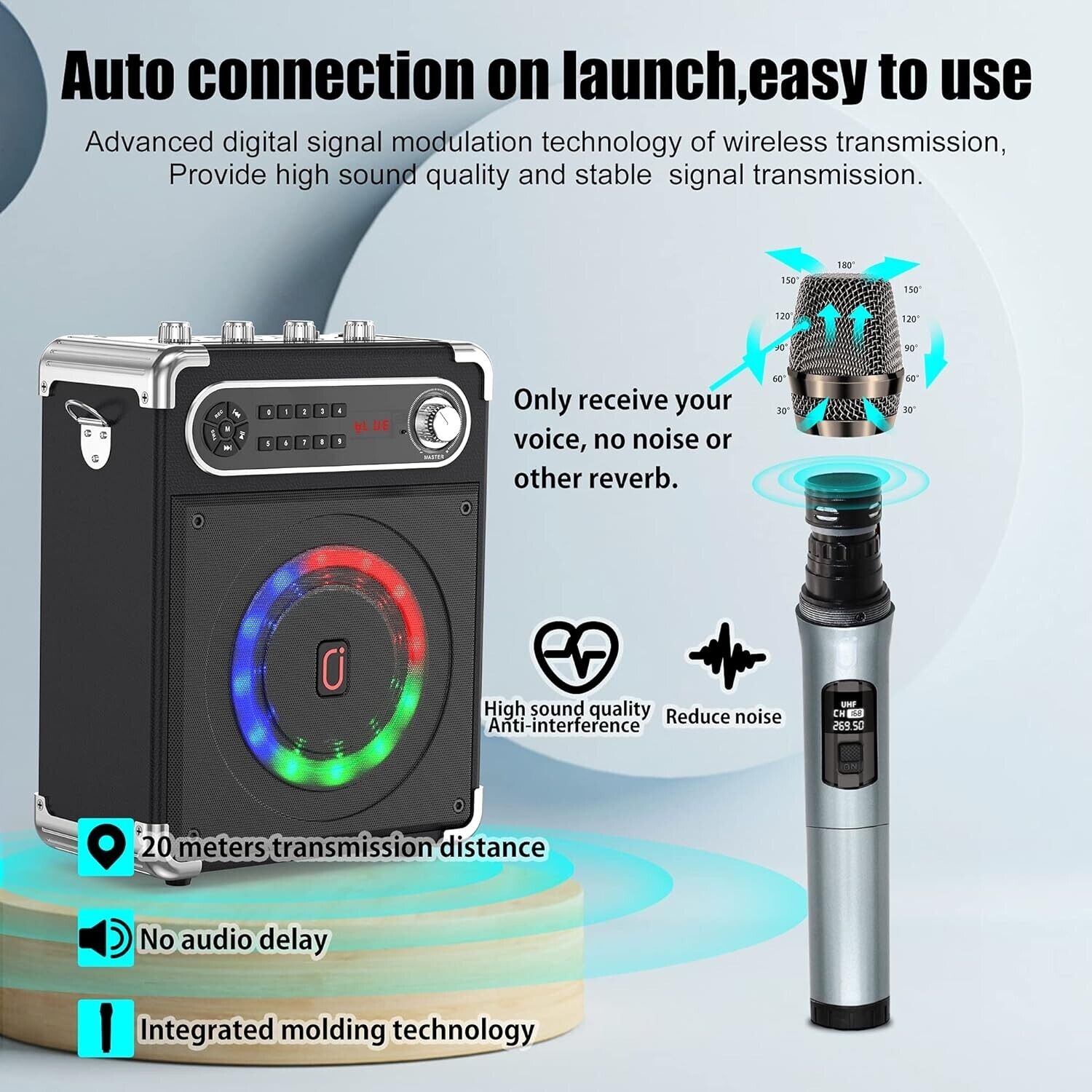 All-in-One PA System with Remote Control, Disco Lights, and Wireless Microphones