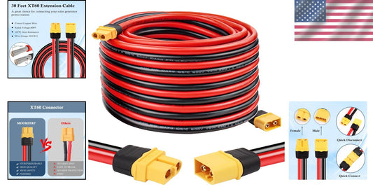 Premium XT60 10AWG Extension Cable – Male to Female, Ideal for RC and Solar Use