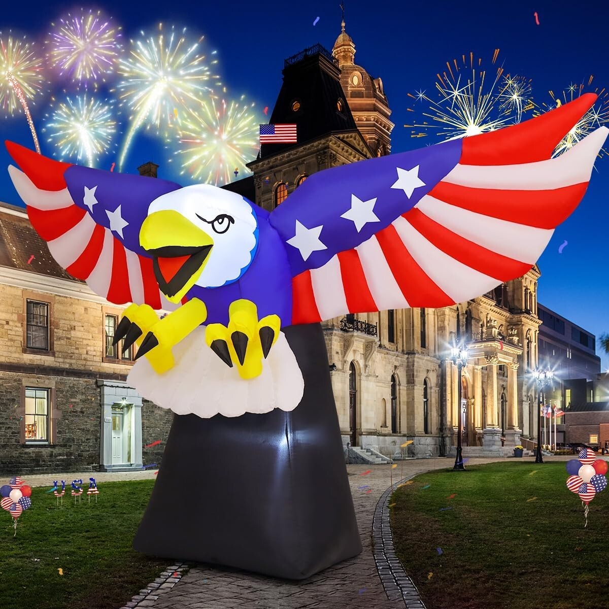 Independence Day 8.5FT Blow Up Bald Eagle with Lights for Outdoor Celebration