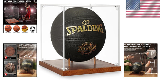 Elegant 10" Basketball Memorabilia Case - Acrylic with Solid Wood Tabletop Mount