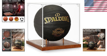 Load image into Gallery viewer, Elegant 10" Basketball Memorabilia Case - Acrylic with Solid Wood Tabletop Mount