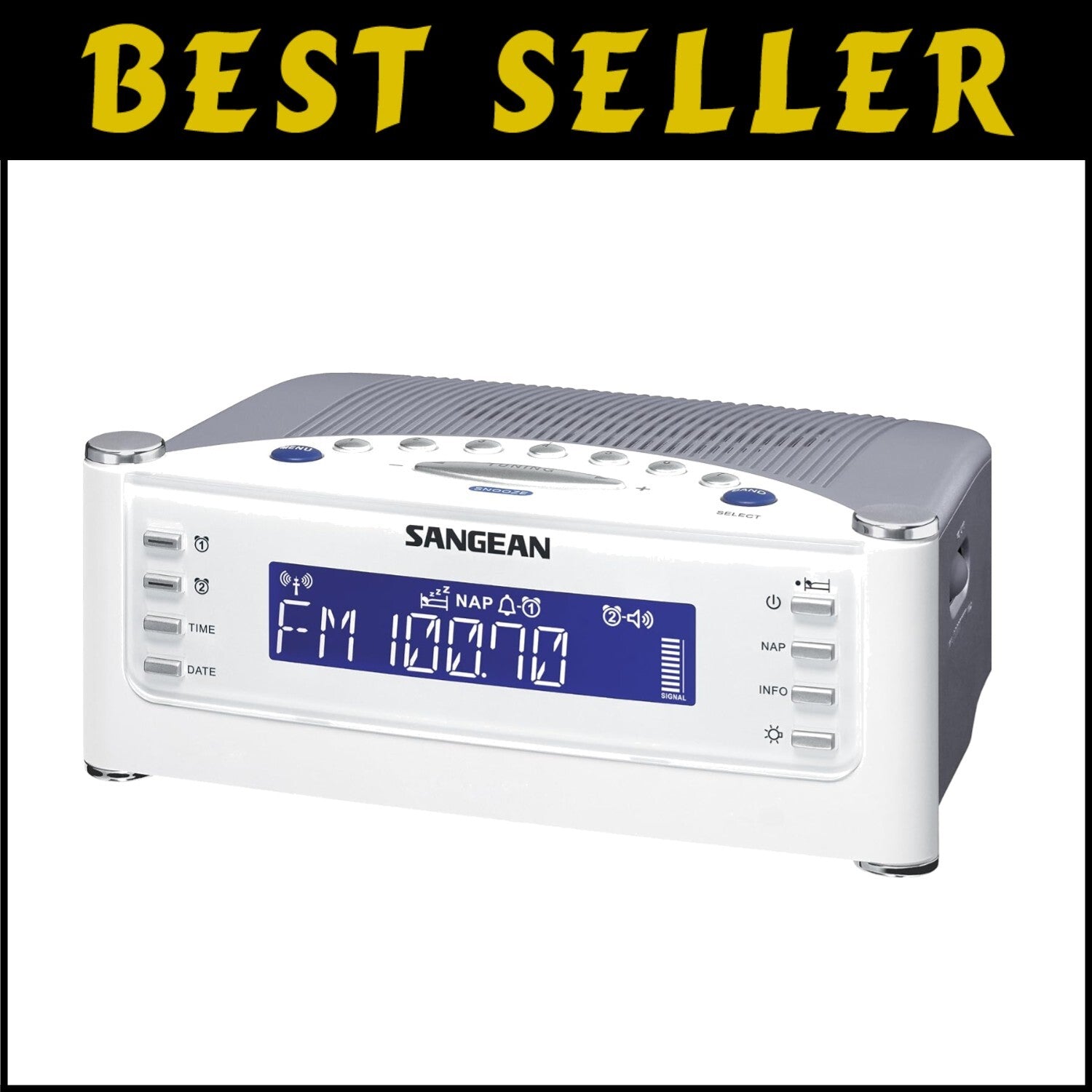 Precision Atomic Clock with Dual Alarm & FM-AM Radio in Classic Silver Finish