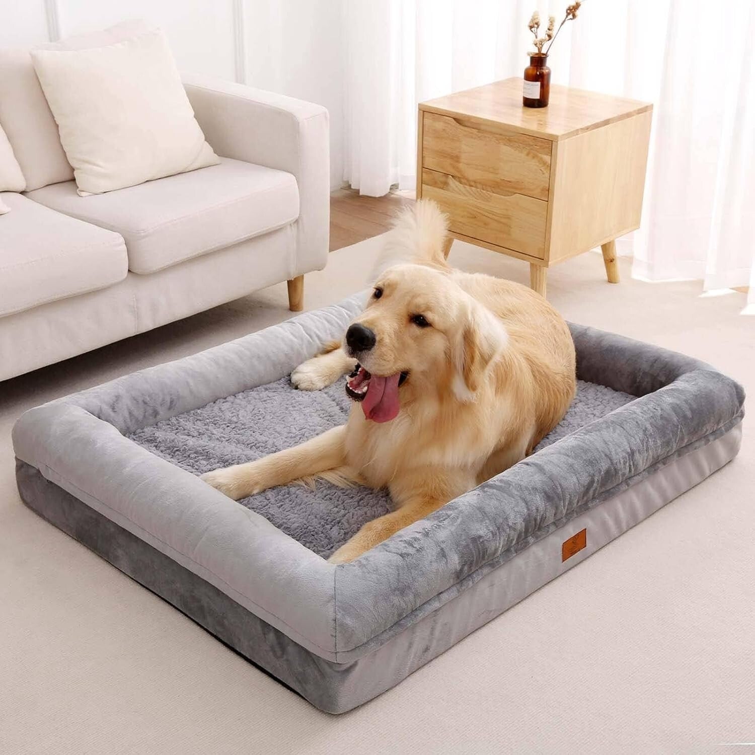 XL Orthopedic Dog Bed with Removable Cover - Waterproof and Non-Slip Grey Design