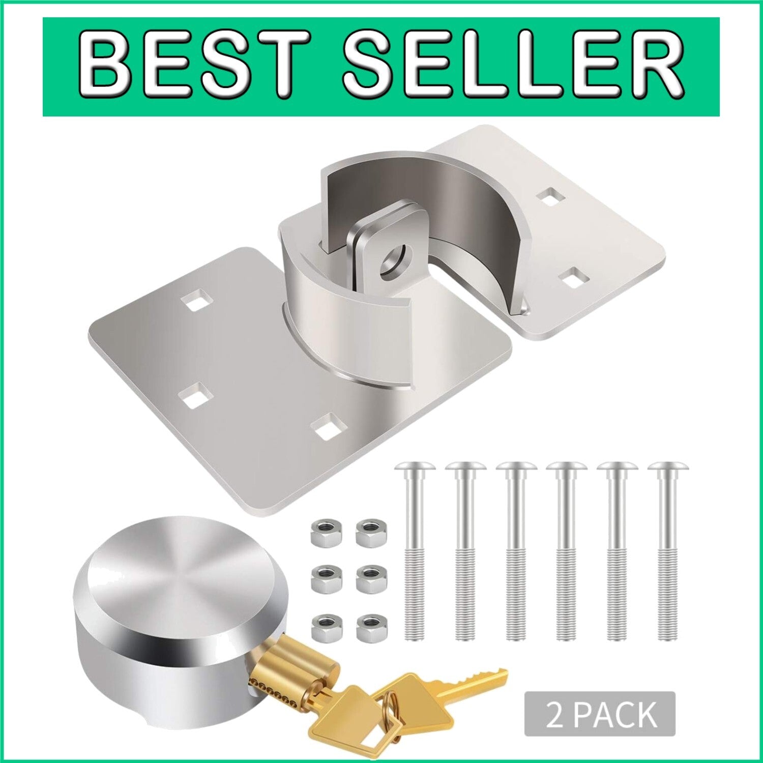 Hidden Shackle Heavy Duty Padlock Set - Keyed Alike with Hasp & Installation Kit