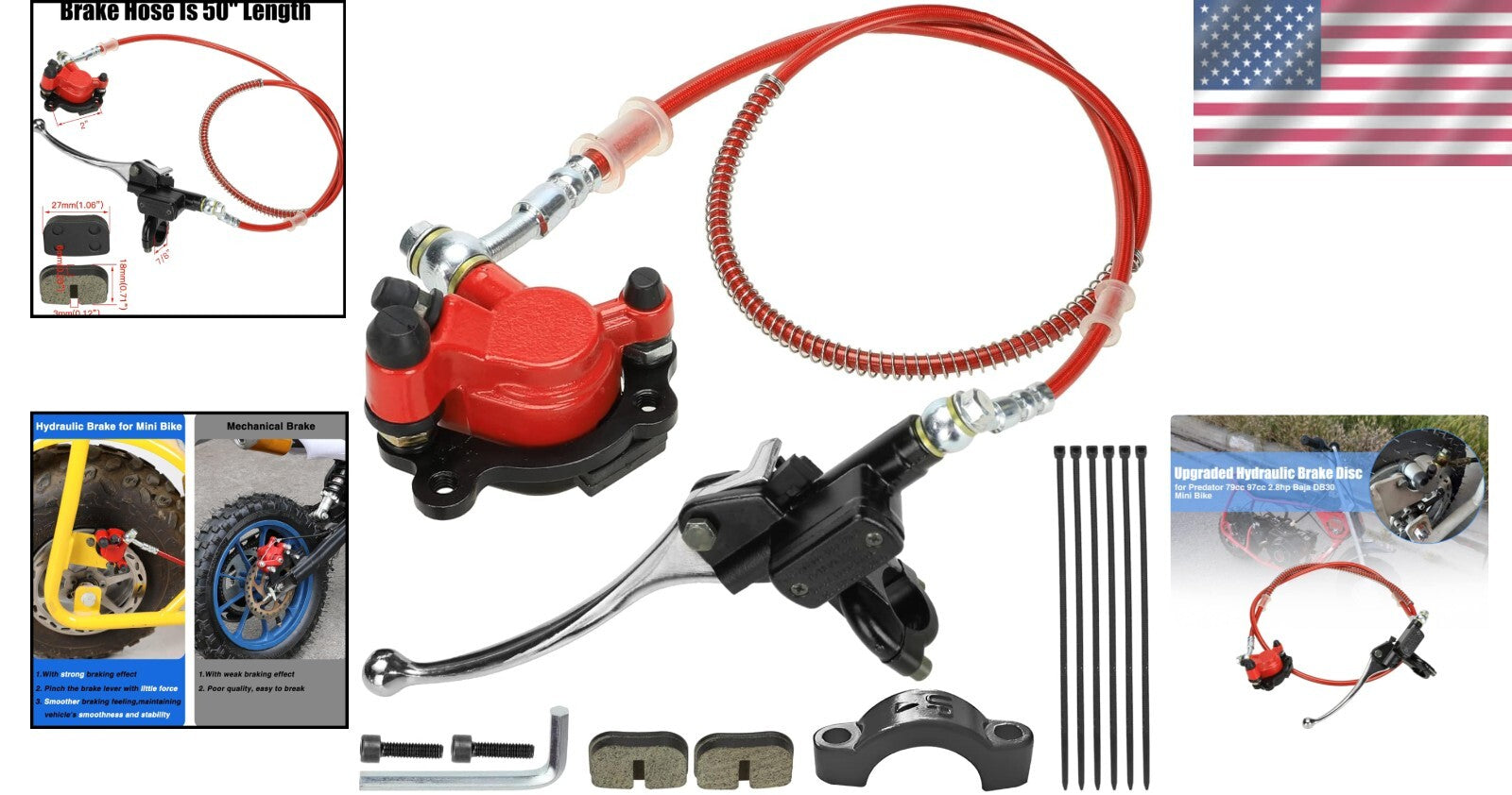 Mini Bike Hydraulic Brake System Assembly with Enhanced Clamping Power & Hose