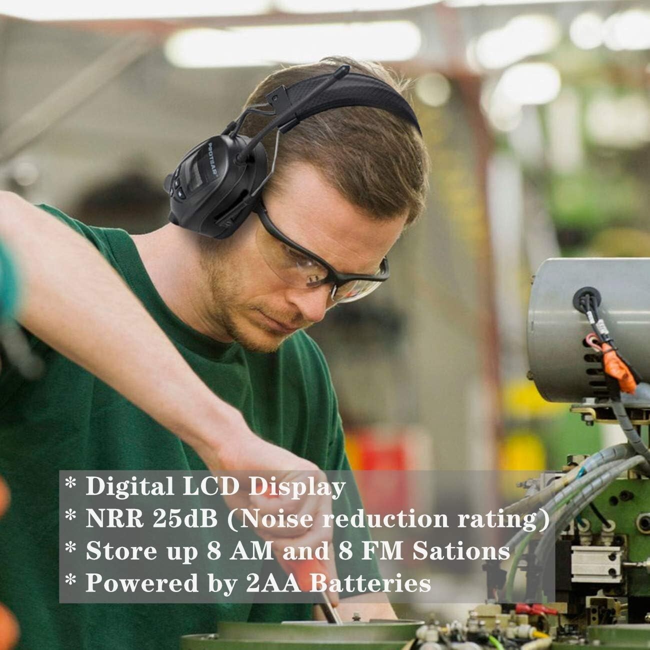 Digital AM/FM Radio Safety Ear Muffs with 25dB Noise Reduction & Comfortable Fit