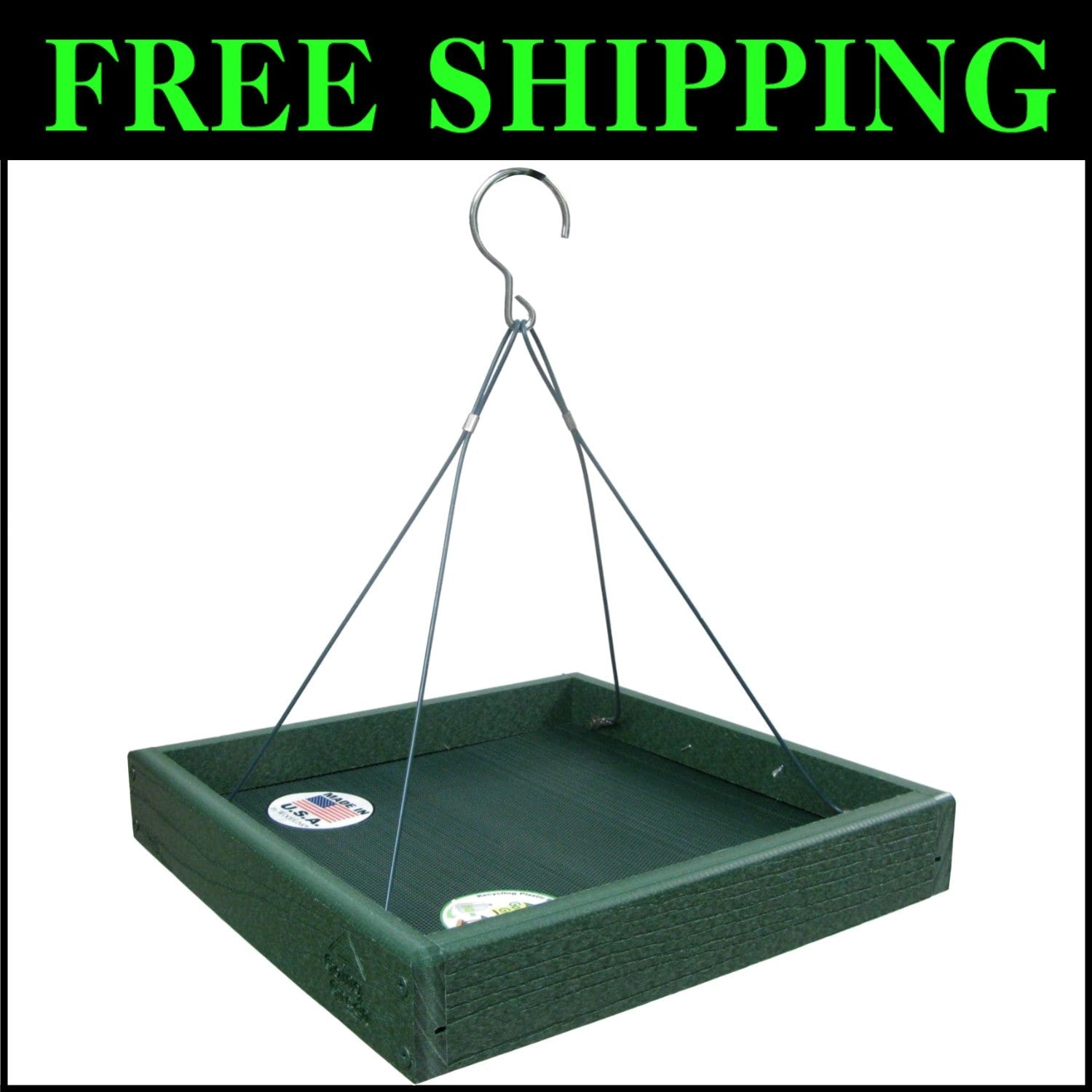 Durable Green Platform Bird Feeder with Screwed Construction & Drainage