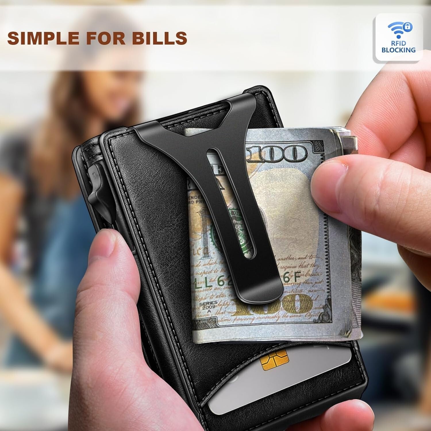 Functional Men's Wallet: Carbon Fiber Slim Wallet with Flipping Leather Case