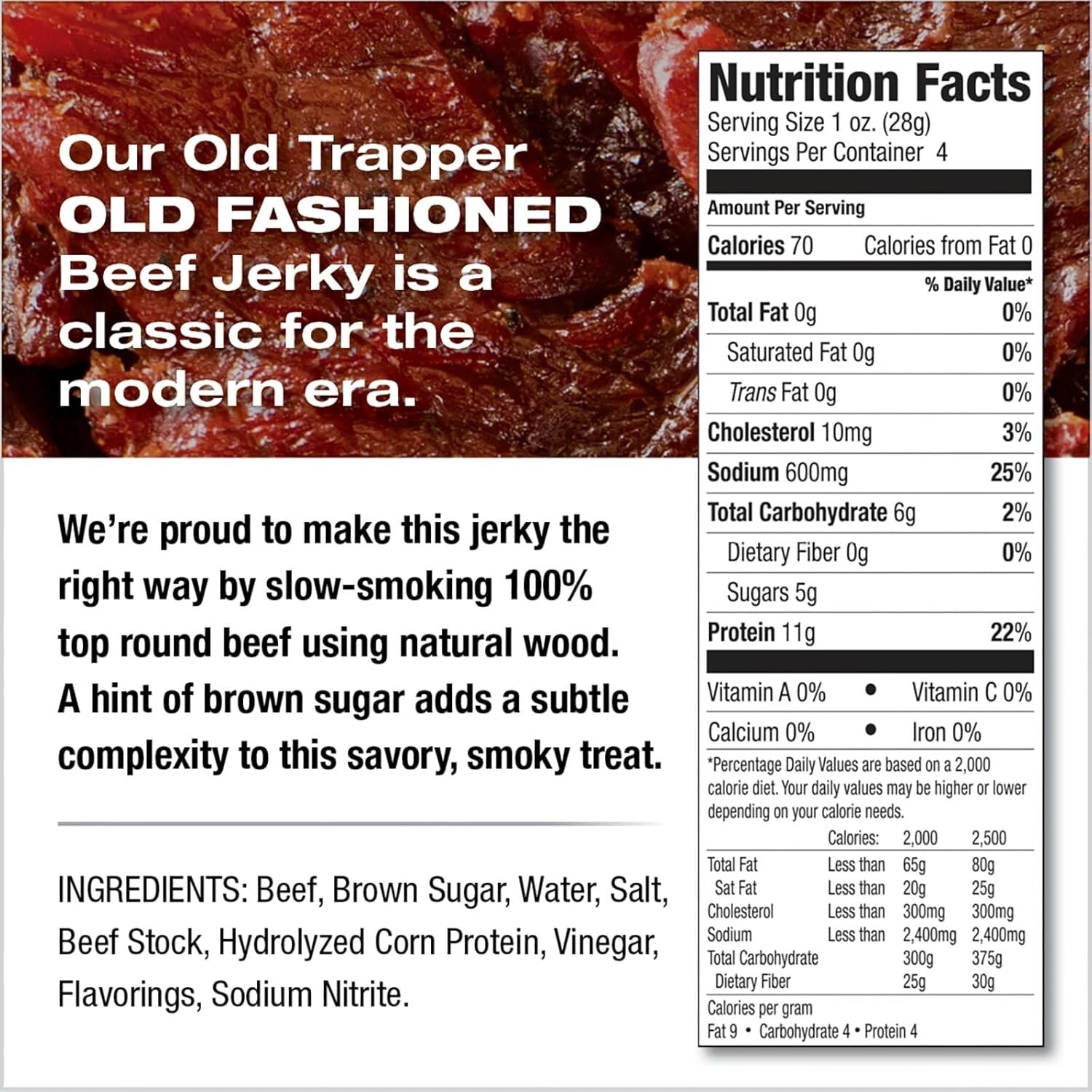 Authentic Old-Fashioned Beef Jerky 1/4 lb - Healthy Snack Alternative, Pack of 8