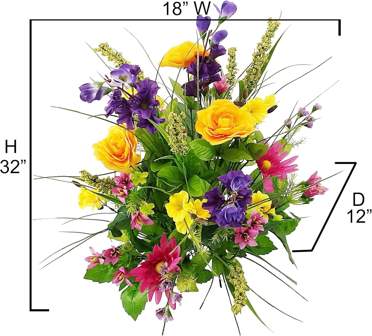 Elegant Spring Faux Flower Bouquet - 2pc Dahlia, Morning Glory & Ranunculus Mix