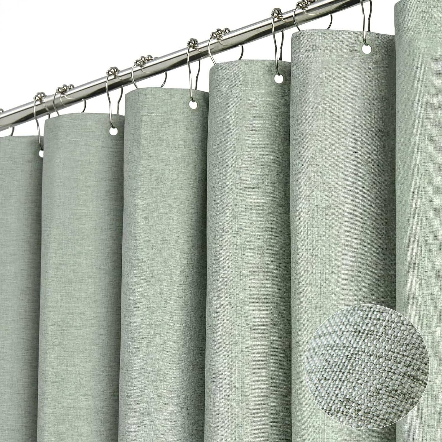 108x72 Inch Sage Green Shower Curtain with Weighted Hem - Waterproof & Easy Care