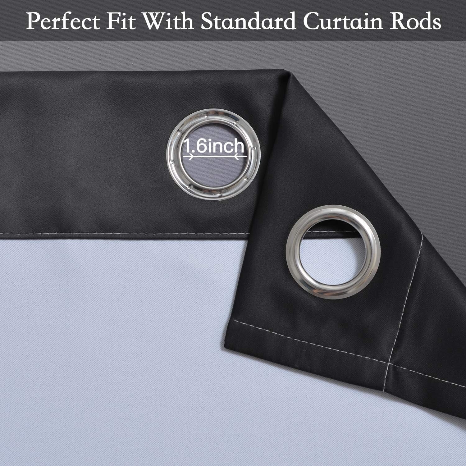 Soft Gradient Black and Grey Grommet Curtains, 2 Panels 52x72 - Noise Reduction